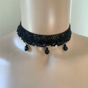 Black Lace Choker Black Beads